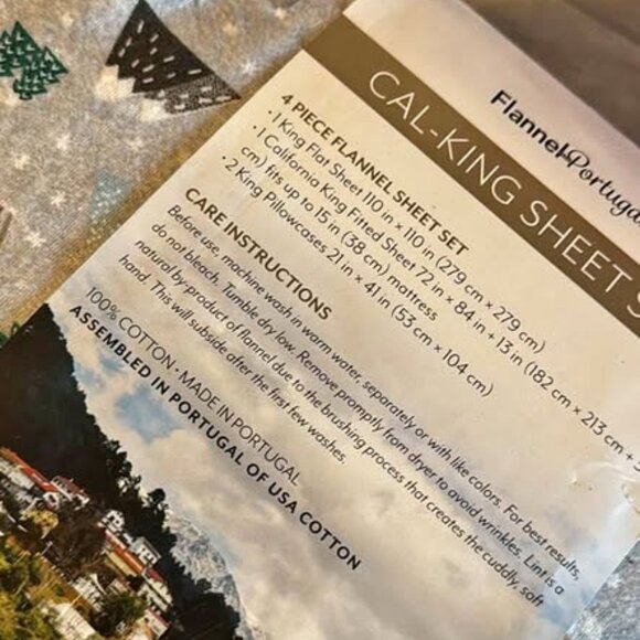 Flannel Portugal Cal. King Grey Background with Animal & Plant Print Sheet Set - Picture 2 of 7